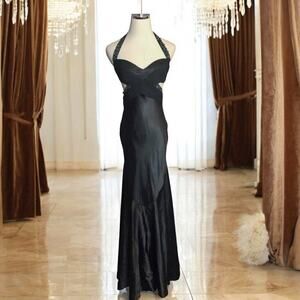 Y2K Julian Joyce Vintage Gown Black Satin Beads Sequins Mandalay Formal Pageant